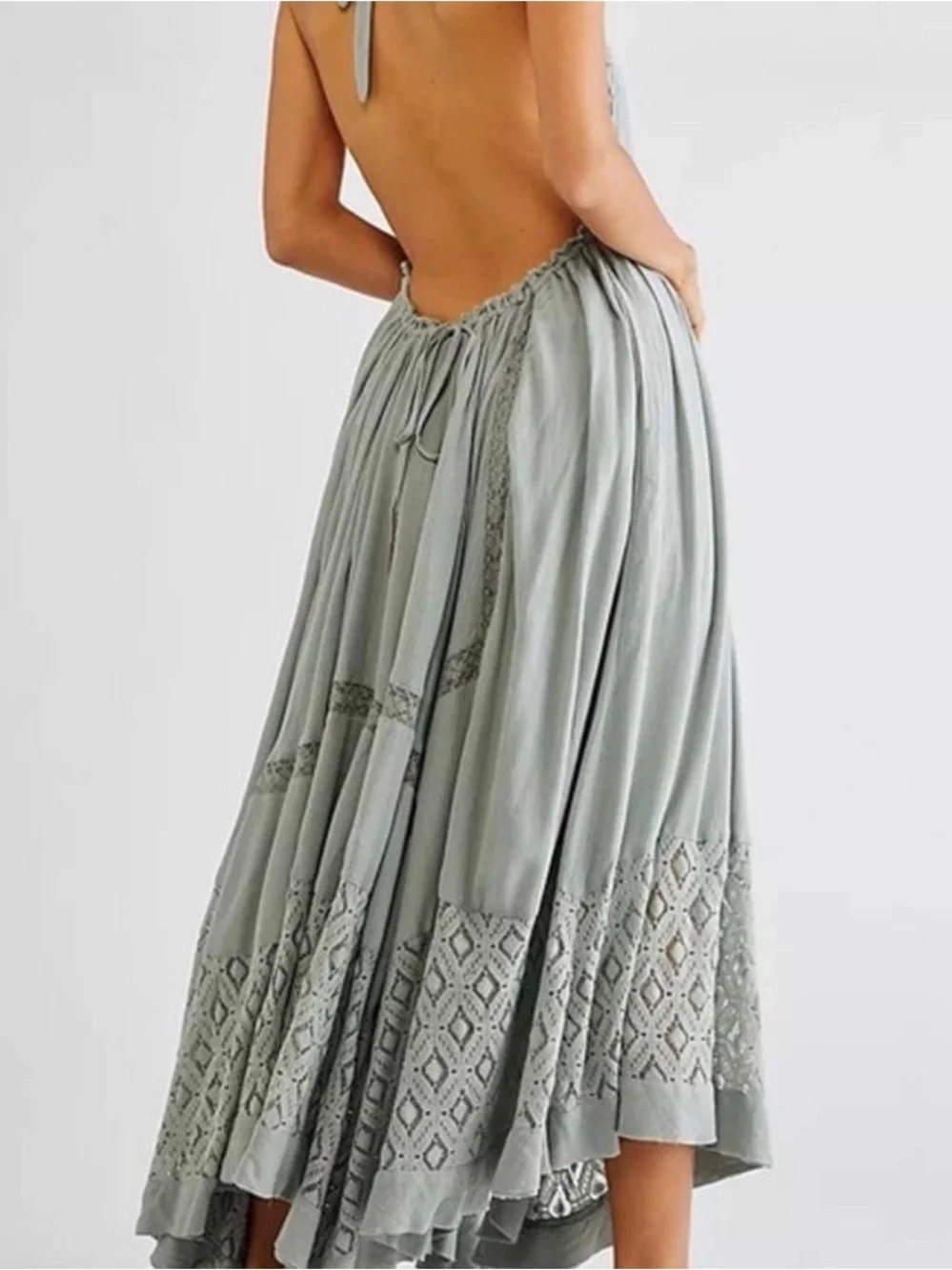 Free People Sage Halter Lace-Trim Maxi Dress